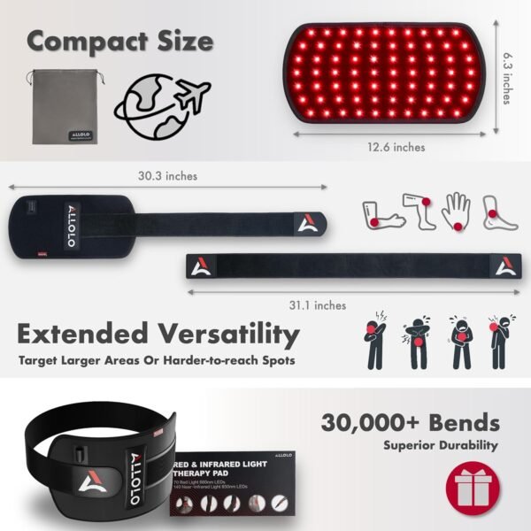 ALLOLO Red Light Therapy for Body, 3-in-1 LED Bead with Timer Remote Control, 12.6"*6.3" 660nm&850nm Infrared Light Therapy for Body Pain Relief Wearable for Muscle Repair