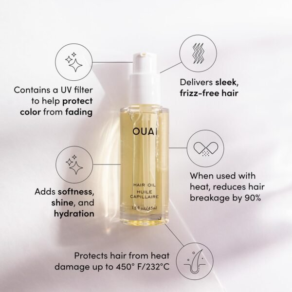 OUAI Hair Oil Travel Size - Hair Heat Protectant Oil for Frizz Control - Adds Shine and Smooths Split Ends - Color Safe Formula - Paraben, Phthalate and Sulfate Free (0.45 oz)