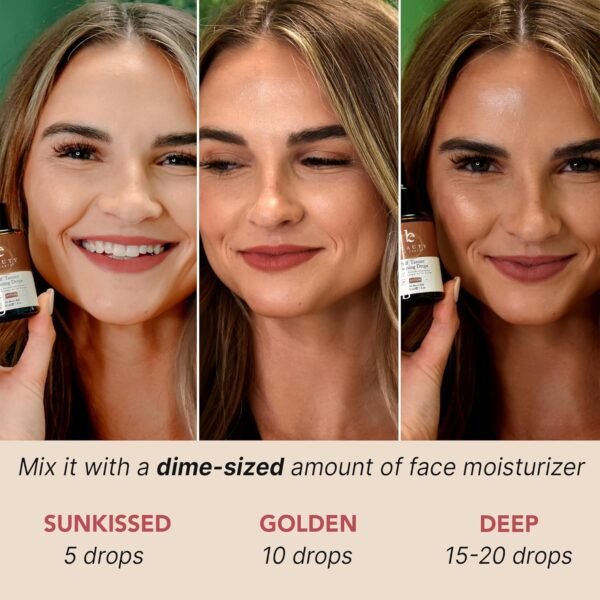 Self Tanning Drops - USA Made with Natural & Organic Ingredients, Medium Face Tanning Drops to Add to Lotion, Moisturizing Bronzing Tanner for Face & Body, Toxin Free Tanner for Fake Tan