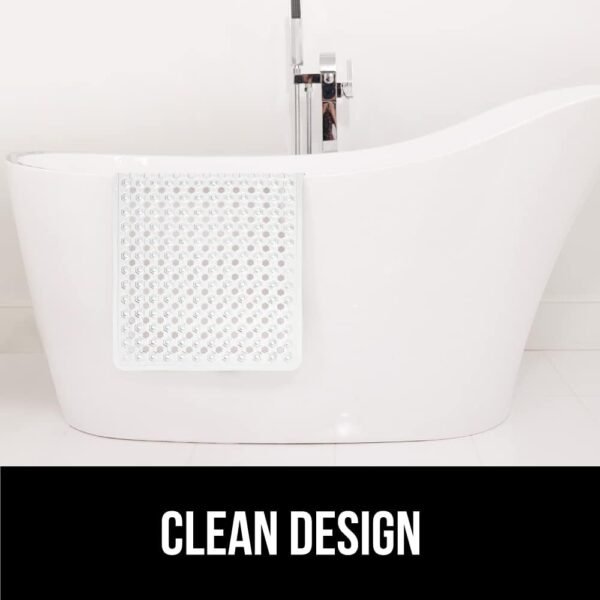 GORILLA GRIP Patented Bath Tub Shower Mat, Machine Washable Bathtub Floor Liner Mats, Suction Cups and Drain Holes to Keep Tubs Clean, Soft on Feet, Bathroom Essentials, 35x16 Inch, Clear