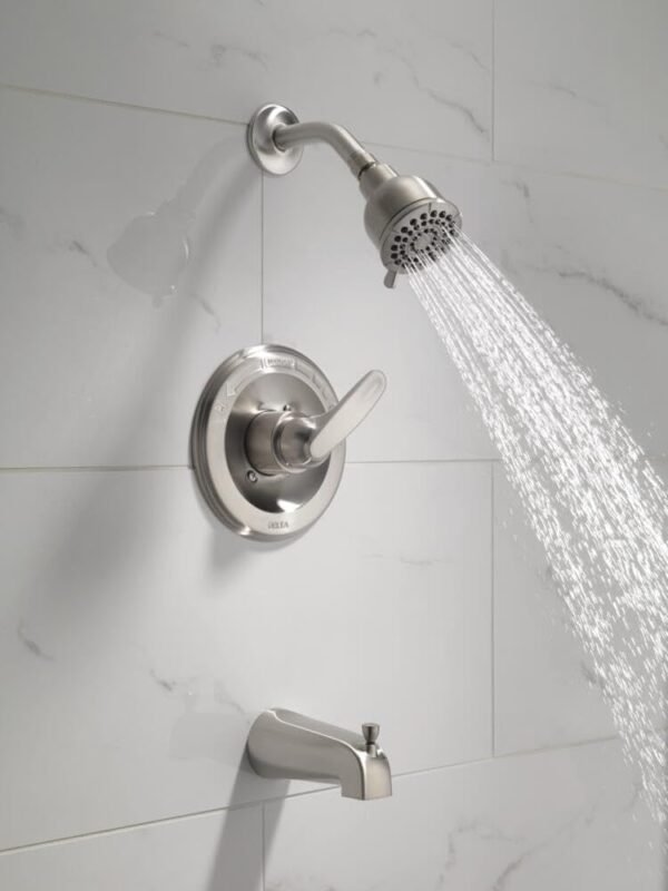 Delta Faucet Foundations Brushed Nickel Shower Faucet Set with 2-Spray Brushed Nickel Shower Head, Tub and Shower Trim Kit, Shower Faucet Sets Complete, Stainless BT13410-SS (Valve Not Included)