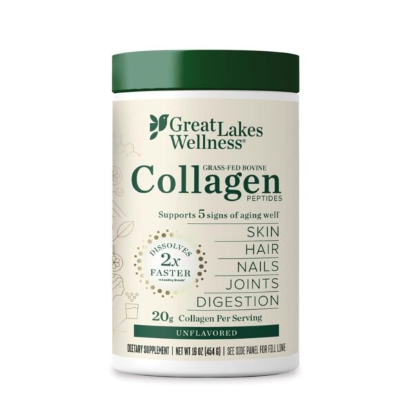 517iuJAtCQL._SL1200_.jpg Great Lakes Wellness Collagen Peptides Powder for Skin, Hair, Nails, Joints & Digestion - Unflavored - Quick Dissolve Hydrolyzed, Non-GMO, Keto, Kosher - 16oz