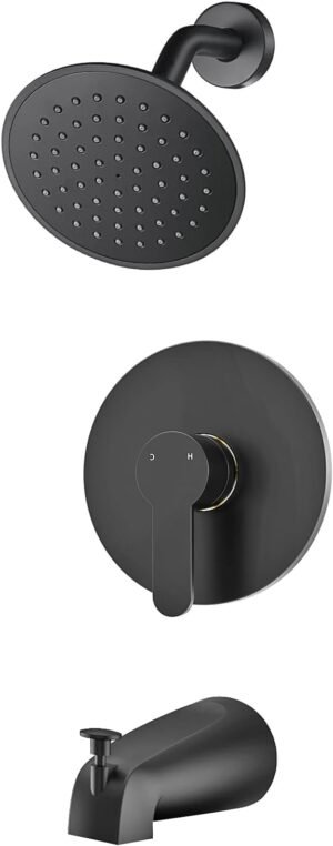 5186iDsbZtL._AC_SL1500_.jpg WRISIN Black Shower Faucet Set with Tub Spout, Black Shower Head and Handle Set, Bathtub Faucet Set with 6 Inch High-Pressure Rain Showerhead