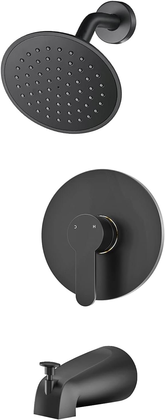 5186iDsbZtL._AC_SL1500_.jpg WRISIN Black Shower Faucet Set with Tub Spout, Black Shower Head and Handle Set, Bathtub Faucet Set with 6 Inch High-Pressure Rain Showerhead