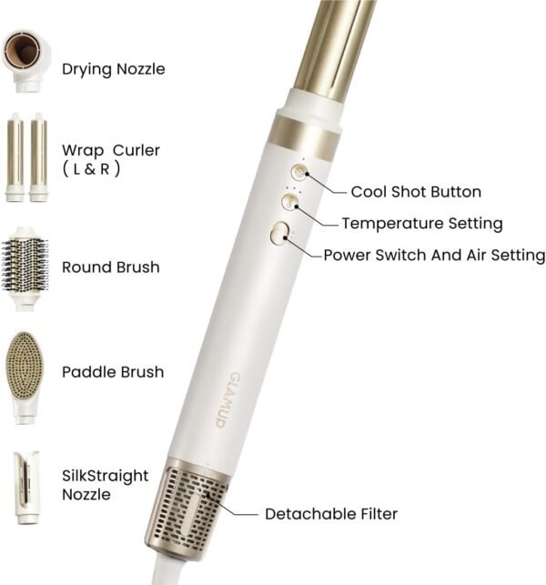 6 in 1 AirCurler Advanced Hot Air Styler - High-Speed Dryer & Auto Curler, Tight Grip, Fast Drying, No Heat Damage, Styling System Set