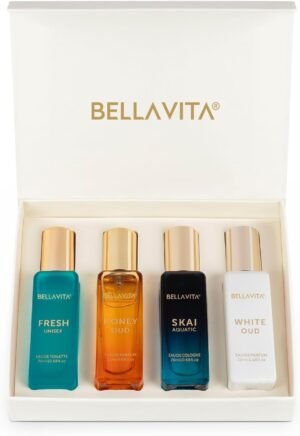 51ElXX5F02L._SL1342_.jpg BellaVita Luxury Unisex Cologne Gift Set (4x20ml) | Fragrances Includes Honey OUD, SKAI, FRESH & White OUD | Travel Size Mini Perfumes & Spicy Vanilla Perfume Oil | Unisex Perfume for Women & Men