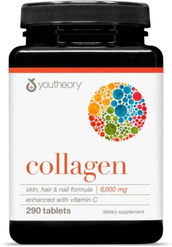 51Fh5odqy-L._AC_SL1500_.jpg Youtheory Advanced Collagen - 6,000 mg Collagen with Vitamin C - for Hair, Skin & Nails* - Supplements for Women & Men - 290 Tablets