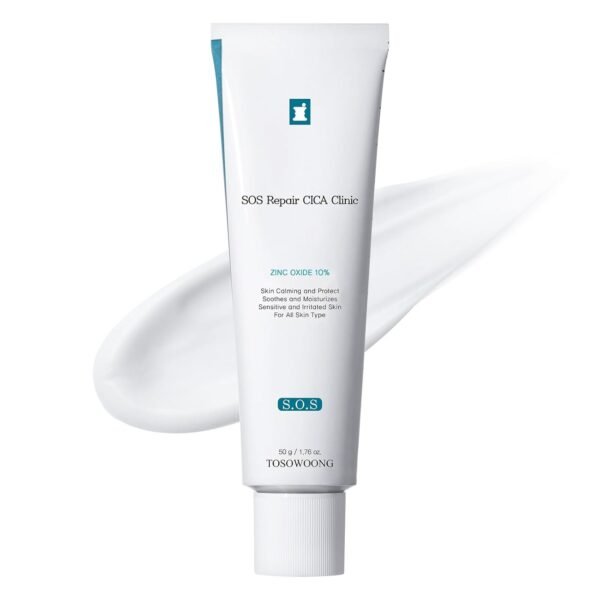 51LsKXckJRL._SL1500_.jpg SOS Repair CICA Clinic Zinc Cream, 100,000ppm Zinc Oxide, Heal, Soothe Acne, Redness, Rosacea Treatment, Skin Barrier Repair, Moisture, Non-Comedogenic, Korean Skin care, 50g, 1.76 oz.