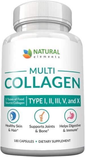 51S1Gu13GL._AC_SL1000_.jpg Multi Collagen 180 Protein Capsules - Type I, II, III, V, X Collagen Pills - Proprietary Blend of Eggshell, Chicken, Wild Fish & Grass-Fed Beef Collagen Peptides - 2025mg per serv