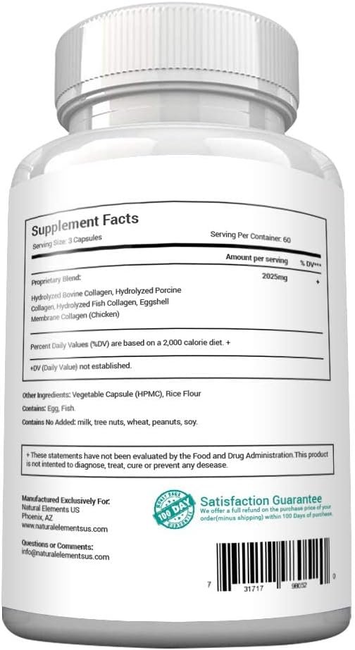 51WhTggDQ4L._AC_SL1000_.jpg Multi Collagen 180 Protein Capsules - Type I, II, III, V, X Collagen Pills - Proprietary Blend of Eggshell, Chicken, Wild Fish & Grass-Fed Beef Collagen Peptides - 2025mg per serv