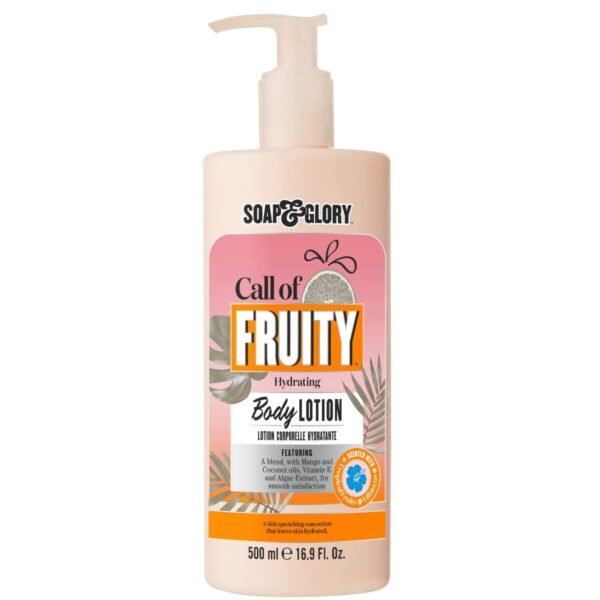 Soap & Glory Call of Fruity Vegan Body Lotion - Moisturizing Body Lotion with Vitamin E, Coconut Oil & Aloe Extracts - Tropical Fruits, Juicy Melon & Hibiscus Cocoa Butter for Dehydrated Skin (500ml)