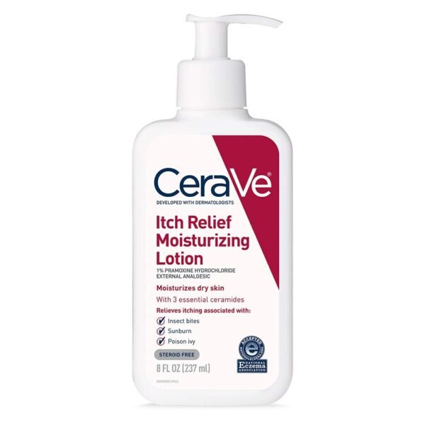 51ZIEPuelDL._SL1000_.jpg CeraVe Anti Itch Moisturizing Lotion with Pramoxine Hydrochloride, Relieves Itch with Minor Skin Irritations, Sunburn Relief, Bug Bites, 8 Ounce