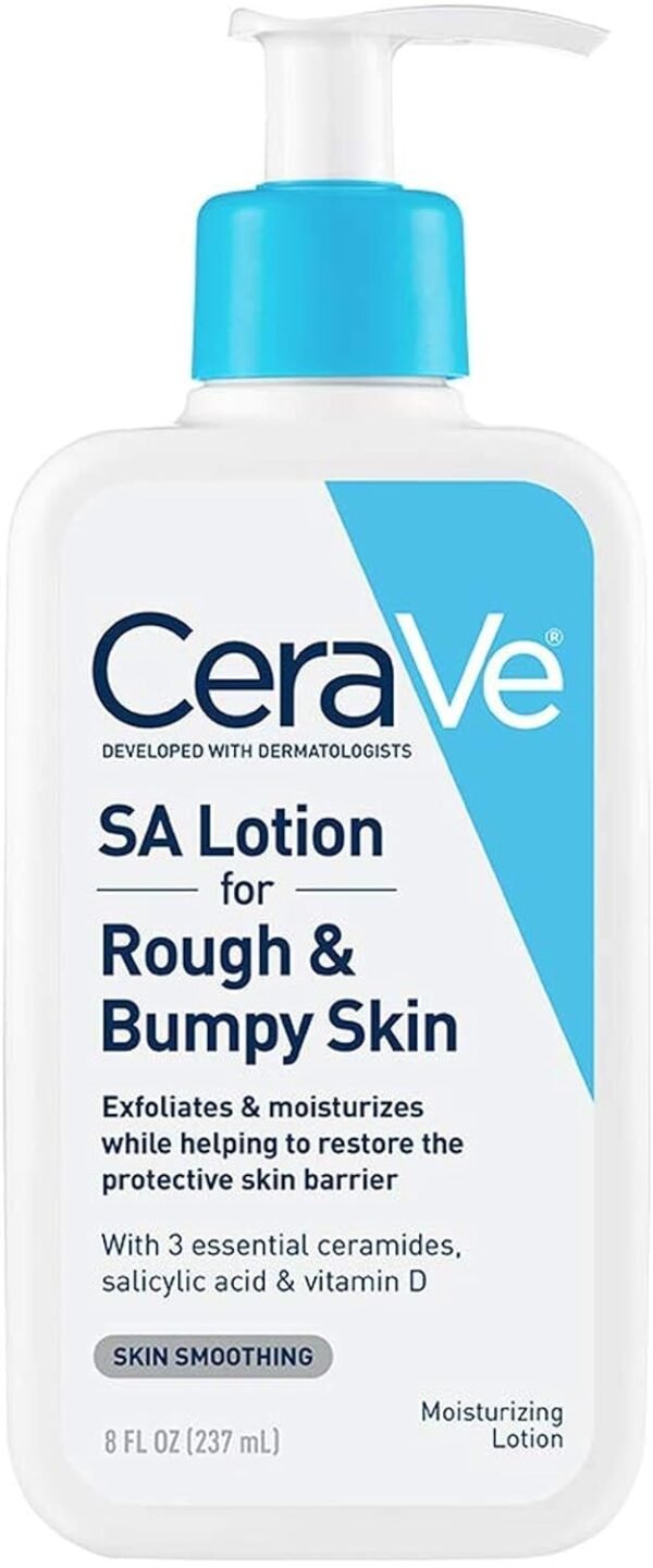 51aOMH61dyL._SL1500_.jpg CeraVe SA Lotion for Rough & Bumpy Skin, Vitamin D, Hyaluronic Acid, Lactic Acid & Salicylic Acid Lotion, Fragrance Free & Allergy Tested, 8 Ounce