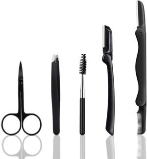 51e3BlYvC5L._AC_SL1100_.jpg Eyebrow Razor, 5-in-1 Eyebrow Kit, Professional Eyebrow Grooming Set, Eyebrow Trimmer Set for Women and Men, Including Brow Razors Trimmer, Brush, Eyebrow Scissors, Slant Tweezers