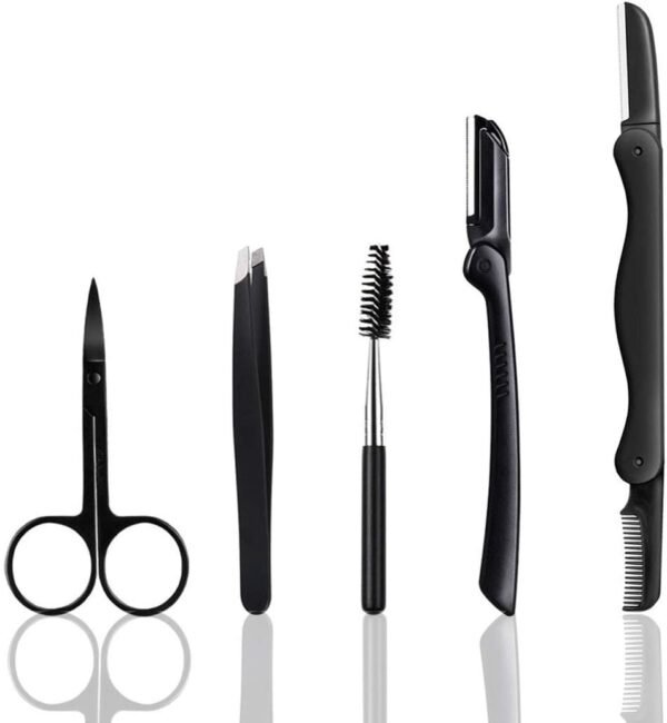Eyebrow Razor, 5-in-1 Eyebrow Kit, Professional Eyebrow Grooming Set, Eyebrow Trimmer Set for Women and Men, Including Brow Razors Trimmer, Brush, Eyebrow Scissors, Slant Tweezers