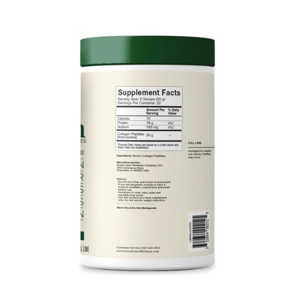 51gE7HMFlRL._SL1200_.jpg Great Lakes Wellness Collagen Peptides Powder for Skin, Hair, Nails, Joints & Digestion - Unflavored - Quick Dissolve Hydrolyzed, Non-GMO, Keto, Kosher - 16oz