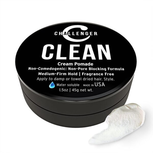 Challenger Fragrance Free Cream Pomade | Non-Comedogenic Styling Product | Unscented Hair Gel | Medium Firm Hold & Clean Ingredients | 1.5oz