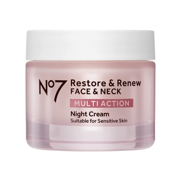 No7 Restore & Renew Multi Action Night Cream for Face & Neck - Nighttime Face Moisturizer with Collagen Peptides - Anti Aging Skin Care for Crepey Skin with Hyaluronic Acid & Ceramides (1.69 Oz)