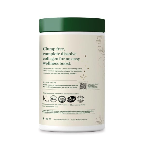 51nUyj7LoyL._SL1200_.jpg Great Lakes Wellness Collagen Peptides Powder for Skin, Hair, Nails, Joints & Digestion - Unflavored - Quick Dissolve Hydrolyzed, Non-GMO, Keto, Kosher - 16oz