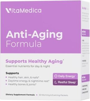 51yLkVPhayL._AC_SL1080_.jpg VitaMedica Anti-Aging Formula 4-in-1 Health and Beauty Supplement | Anti Aging Supplement for Women and Men | Healthy Hair, Skin, and Nails | Natural Energy & Restful Sleep | 30 AM & PM Packets