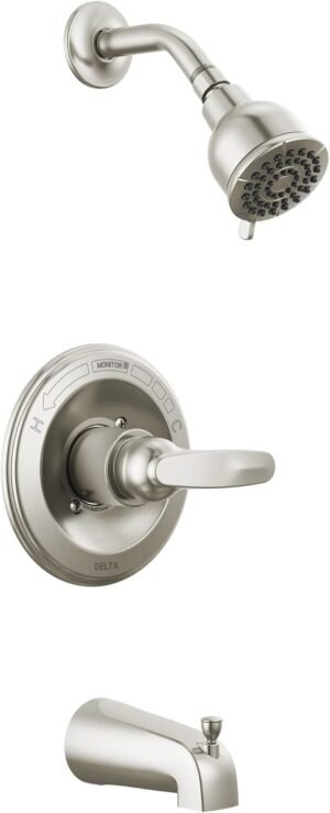Delta Faucet Foundations Brushed Nickel Shower Faucet Set with 2-Spray Brushed Nickel Shower Head, Tub and Shower Trim Kit, Shower Faucet Sets Complete, Stainless BT13410-SS (Valve Not Included)