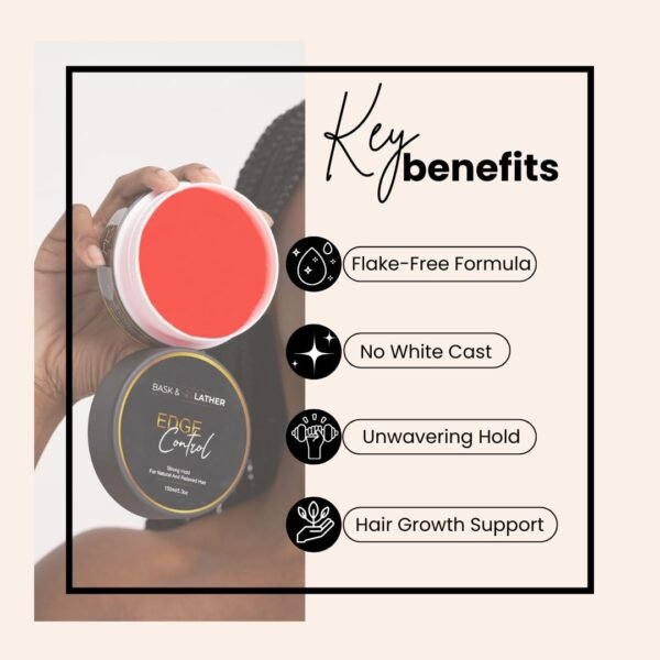 610I-dacnOL._SL1080_.jpg BASK & LATHER Strong Hold Edge Control Gel with Castor Oil, Non-Greasy, Non-Flaking, No White Cast, Long Lasting, Supports Hair Growth, Natural Formula, For All Hair Types, 5.3 Fl Oz