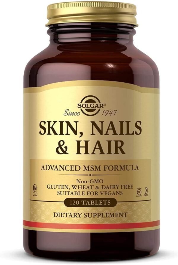 610L4XwiTKL._AC_SL1500_.jpg Solgar Skin, Nails & Hair, Advanced MSM Formula, 120 Tablets - Supports Collagen for Hair, Nail and Skin Health - Provides Zinc, Vitamin C & Copper - Non GMO, Vegan, Gluten & Dairy Free - 60 Servings ,Standard Packaging , 120 Count