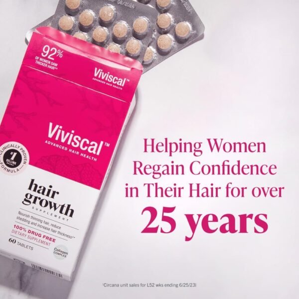 Viviscal Hair Growth Supplements For Women For Thicker, Fuller Hair, Nourishes Thinning & Loss, With Proprietary Collagen Complex, 60 Tablets, 1 Month Supply
