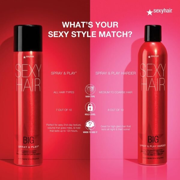 SexyHair Big Spray & Play Harder Firm Volumizing Hairspray | All Day Hold and Shine | Up to 72 Hour Humidity Resistance