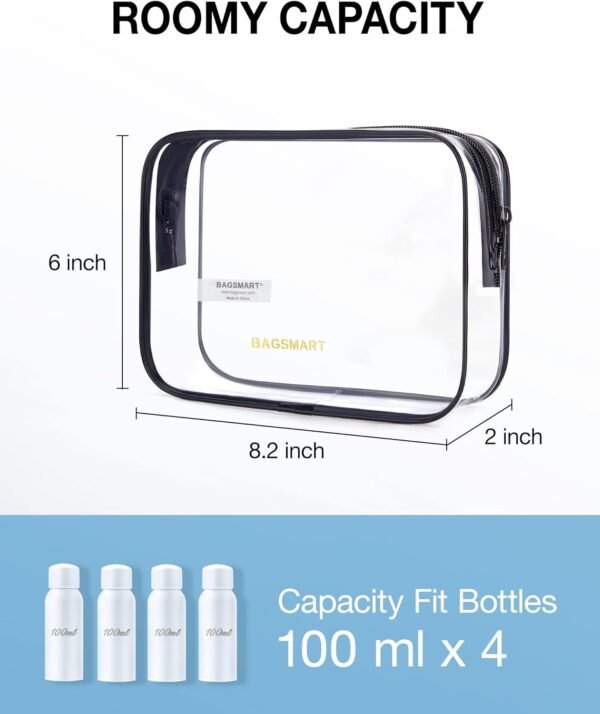 611SWzLS2IL._AC_SL1500_.jpg BAGSMART Clear Toiletry Bag, 2 Packs TSA Approved Water resistant Quart Size Travel Organizer, Airport Airline Travel Essential Carry On Makeup Cosmetic Bags for Women, Black
