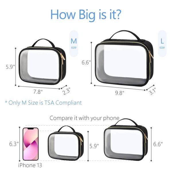 611Ty3xCmXL._SL1500_.jpg PACKISM Clear Makeup Bag - TSA Approved Toiletry Bag with Handle Large Opening, Clear Toiletry Bags for Traveling Travel Essentials, Travel Bags for Toiletries, Black