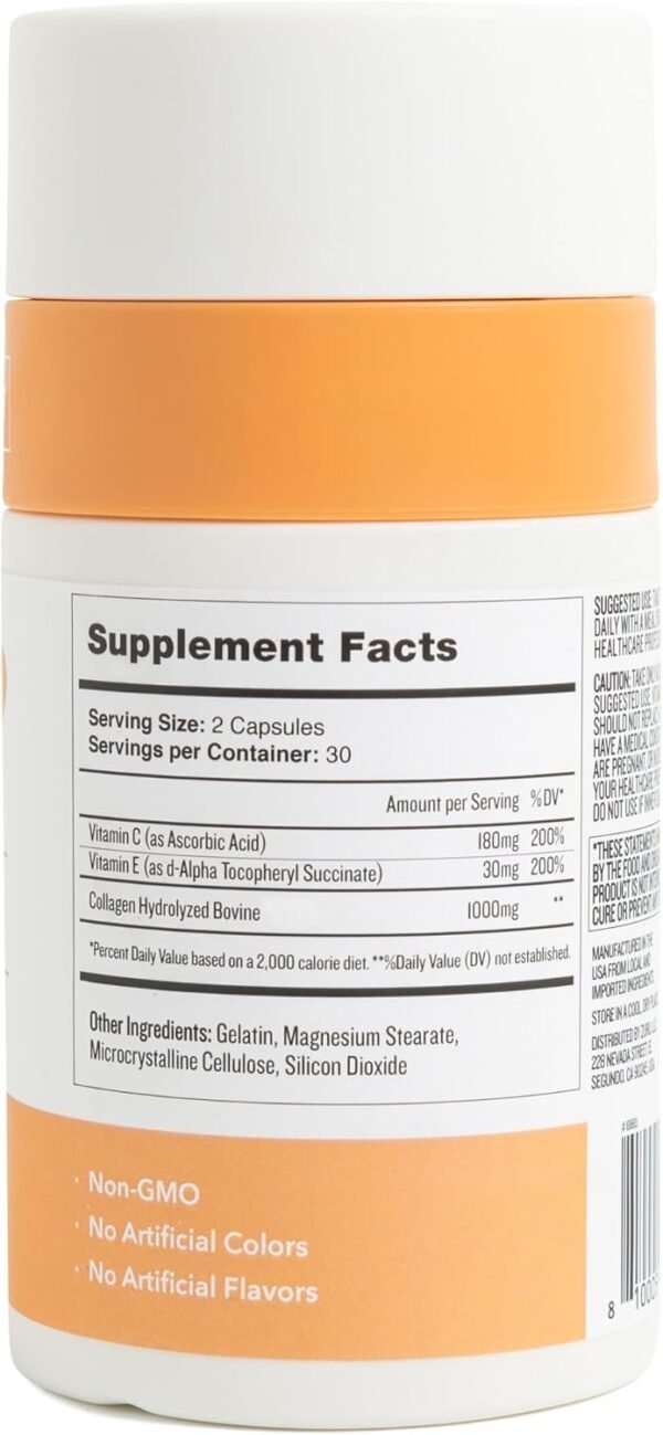 613pD19cXuL._AC_SL1500_.jpg Health by Habit Collagen Supplement (60 Capsules) - Vitamin C & Vitamin E, 2000mg, Collagen Peptides, Superior Absorption, Support Your Skin, Non-GMO, Sugar Free (1 Pack)