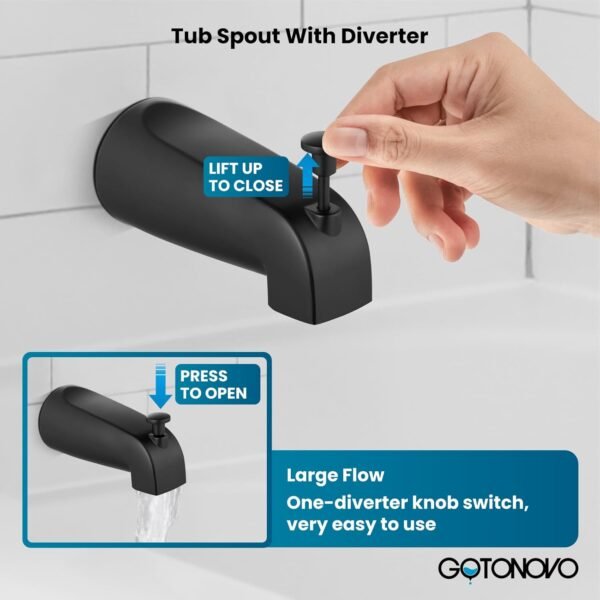 gotonovo Tub Shower Faucet Set Shower Head and Handle Set 6 Modes 6 inch Bathroom Trim Kit with Tub Spout High Pressure Shower System Combo with Valve Round Showerhead Matte Black