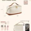 6149wqxtgAL._AC_SL1500_.jpg Telena Makeup Bag Large Capacity Travel Cosmetic Bag Portable PU Leather Water Resistant Makeup Organizer Bags for Women with Handle and Divider Open Flat Beige with Brown