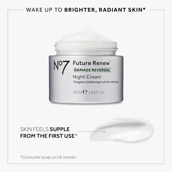 No7 Future Renew Damage Reversal Night Cream - Anti Aging Face Moisturizer for Women - Infused with Peptide Technology to Reverse Visible Signs of Damage - Skin Barrier Repair for Dry Skin (1.69 Oz)