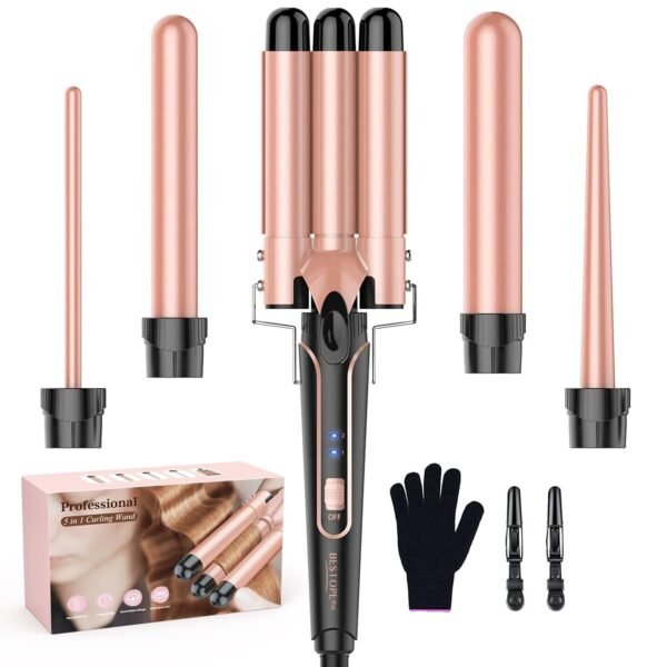 61598P0UDL._SL1500_.jpg Waver Curling Iron Wand, BESTOPE PRO 5 in 1 Curling Wand Set with 3 Barrel Hair Crimper for Women, Fast Heating Hair Wand Curler in All Hair Type