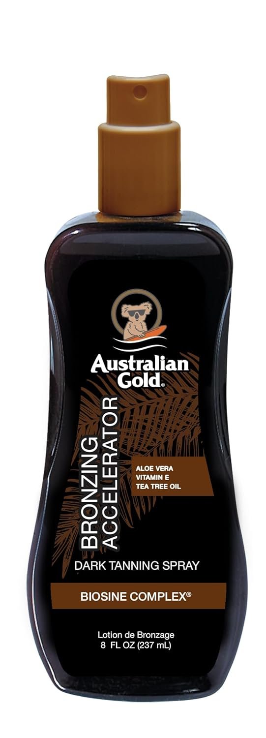 Australian Gold Dark Tanning Accelerator Spray Gel With Bronzer | 8 Fl Oz, Multicolor, AGCB175(Packaging May Vary)