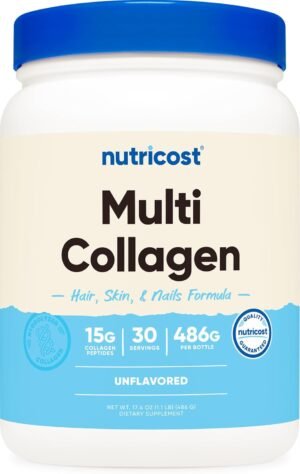 615YIHdZp0L._AC_SL1500_.jpg Nutricost Multi Collagen Protein Complex (Unflavored, 30 Servings) - Supplement with Biotin, Hyaluronic Acid, and Collagen Peptides