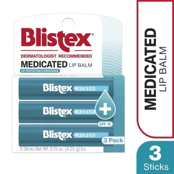 615zbEzKbPL._SL1500_.jpg Blistex Medicated Lip Balm, 0.15 Ounce, 3 Count (Pack of 1) Prevent Dryness & Chapping, SPF 15 Sun Protection, Seals in Moisture, Hydrating Lip Balm, Easy Glide Formula for Full Coverage