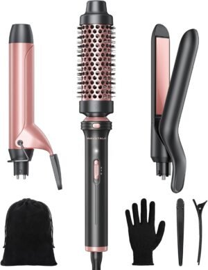 616vhP8wLvL._AC_SL1500_.jpg Wavytalk 3 in 1 Curling Wand Set, Multi Curl, Curling Iron Set with Heated Round Brush, Flat Iron Hair Straightener, 1 1/4 inch Curling Iron, Dual Voltage Hair Curler