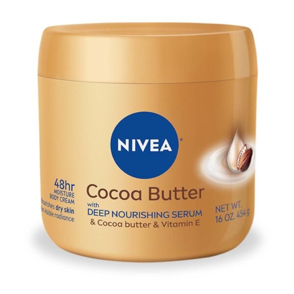 616ztWgSTL._SL1500_.jpg NIVEA Cocoa Butter Body Cream for Dry Skin with Hyaluronic Acid, Cocoa Butter and Deep Nourishing Serum, 72-Hour Body Moisturizer, 16 Oz Jar