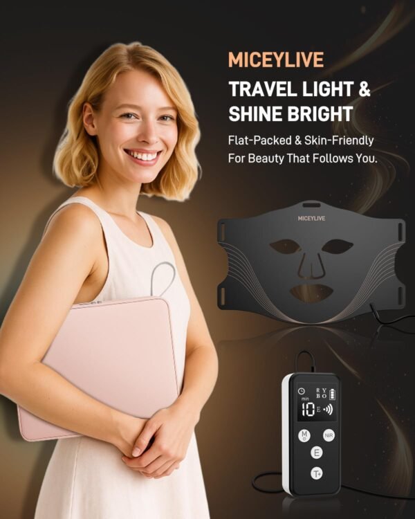 Red Light Therapy for Face - 6 Modes Portable Led Face Mask Light Therapy with Remote, Time Adjustment, Near-Infrared Skin Tightening Device at Home & Travel Skincare, 400 LEDs