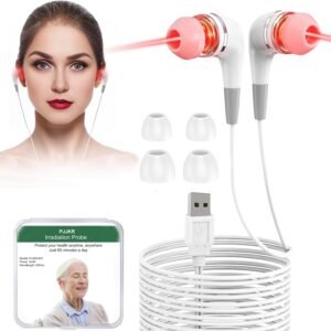 Red Light Therapy for Ears, USB Red Light Therapy for Ears, 650NM Red Light Ear Therapy Device with Two Pairs of Ear Canal Silicone