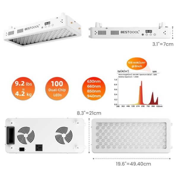 Bestqool Red Light Therapy for face Body, 4 Wavelengths Infrared Red Light Therapy, 100 Elite Grade Dual Chip LEDs, High Power Red Light Panel for Pain, Muscle, Energy. 170W. Modular Design.