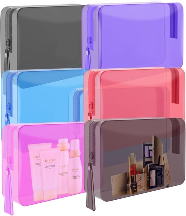 618r9vv3HNL._AC_SL1500_.jpg 6 Pack Clear Cosmetic Bag Makeup Bags Toiletry Bag with Zipper and Handle, TSA Approved Clear Organizer Bags, PVC Cosmetic Pouch for Women and Men Fit Carry-on Travel Essentials