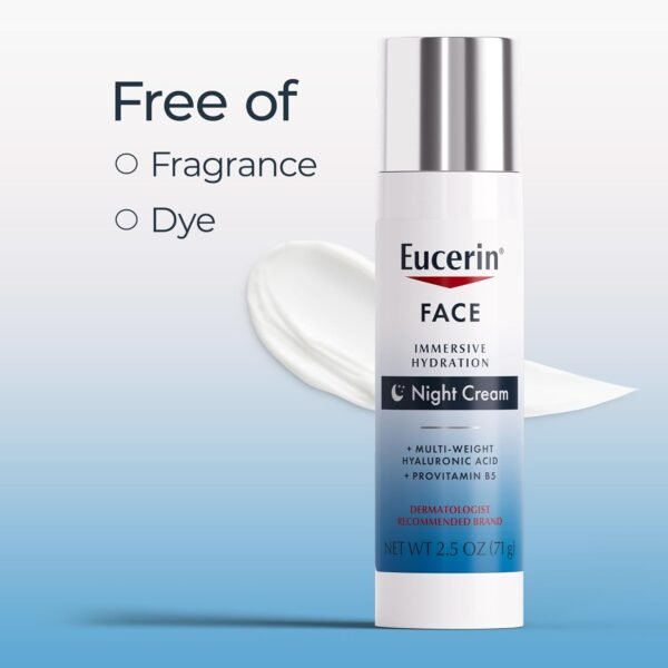 6198GZirm3L._SL1500_.jpg Eucerin Face Immersive Hydration Night Cream with Hyaluronic Acid and Provitamin B5, Ultra-Lightweight Face Moisturizer Smooths Fines Lines and Wrinkles, 2.5 Oz Bottle