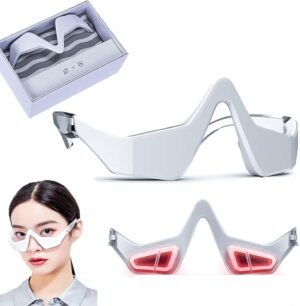 Under Eye Red Light Therapy Glasses - Microcurrent Eye Massager with 2 Modes, Red Light Therapy Relieve Eyes Bags & Wrinkles, Dark Circles Treatment Device