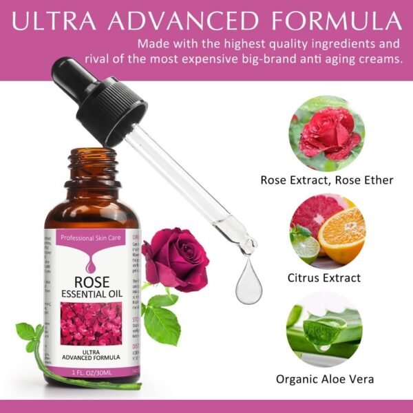 619ycwkbwBL._AC_SL1000_.jpg Rose Essential Oil, Face Rose Oil, Moisturizer Rose Oil, Anti Ageing & Anti Wrinkle Serum, Rose Oil for Face, Skin Care, 1 FL.OZ (30ml)