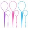 Aigee 6pcs Topsy Tail and Hair Loop Styling Tool Set - Ponytail Makers, French Braid Loops in Large and Small, Hair Pull Through Tools (Pink, Blue, Purple) for Women and Girls