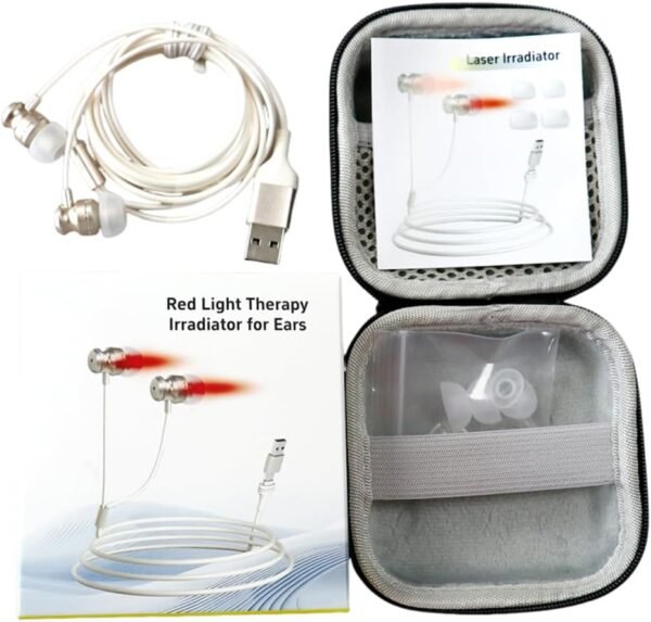 Red Light Therapy Device– Upgraded 650nm Red Light Therapy for Ears with USB & Type-C, Includes 2 Pairs of Silicone Ear Tips and Storage Case